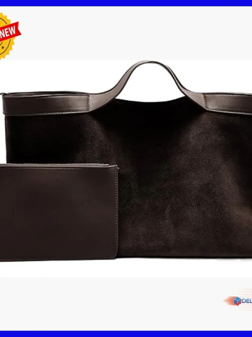 Genuine Suede Leather Tote Bag with Adjustable Strap and Internal Pouch